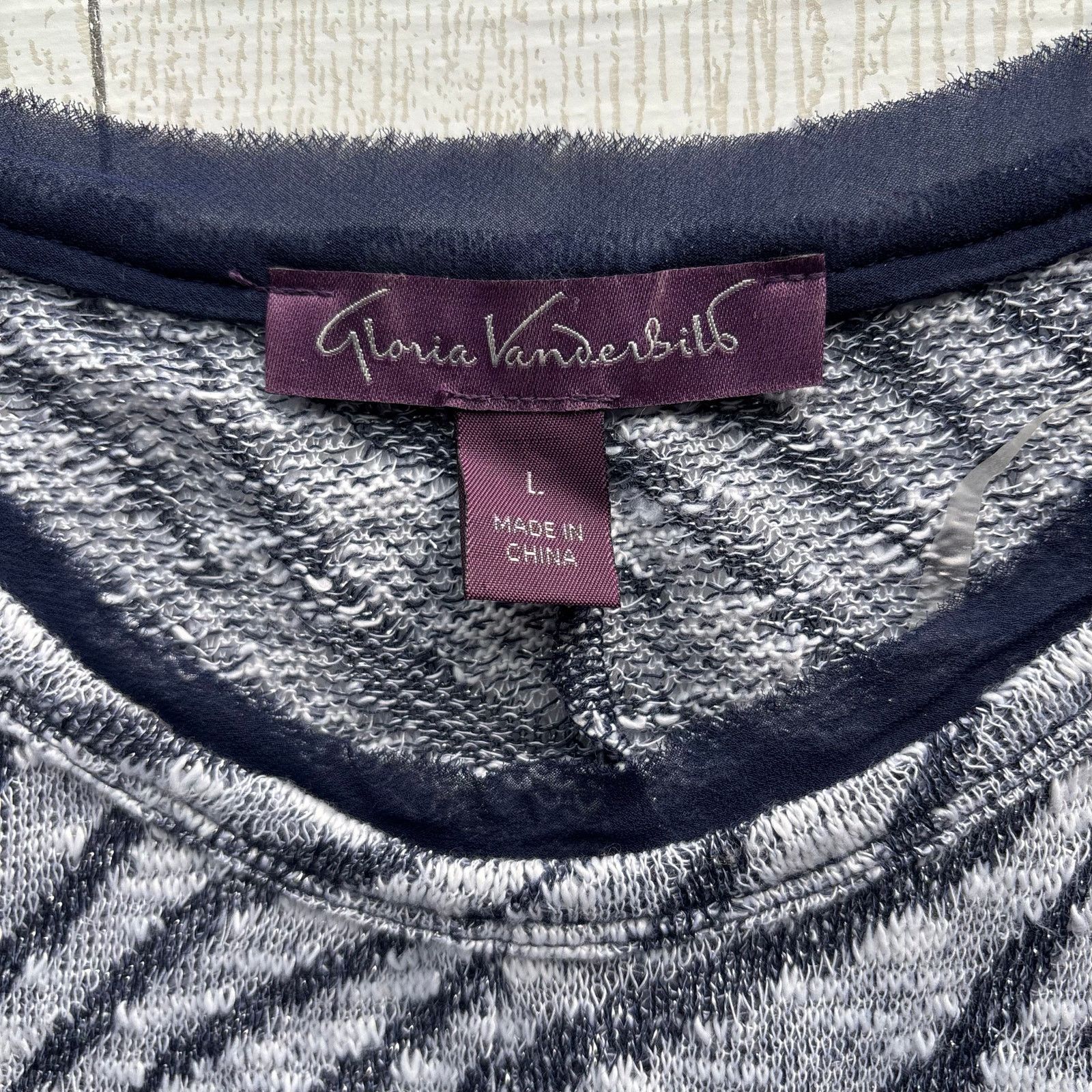 Gloria Vanderbilt Gloria Vanderbilt Navy Blue Gray & White Knit Sweater Size L Size L / US 10 / IT 46 - 6 Thumbnail