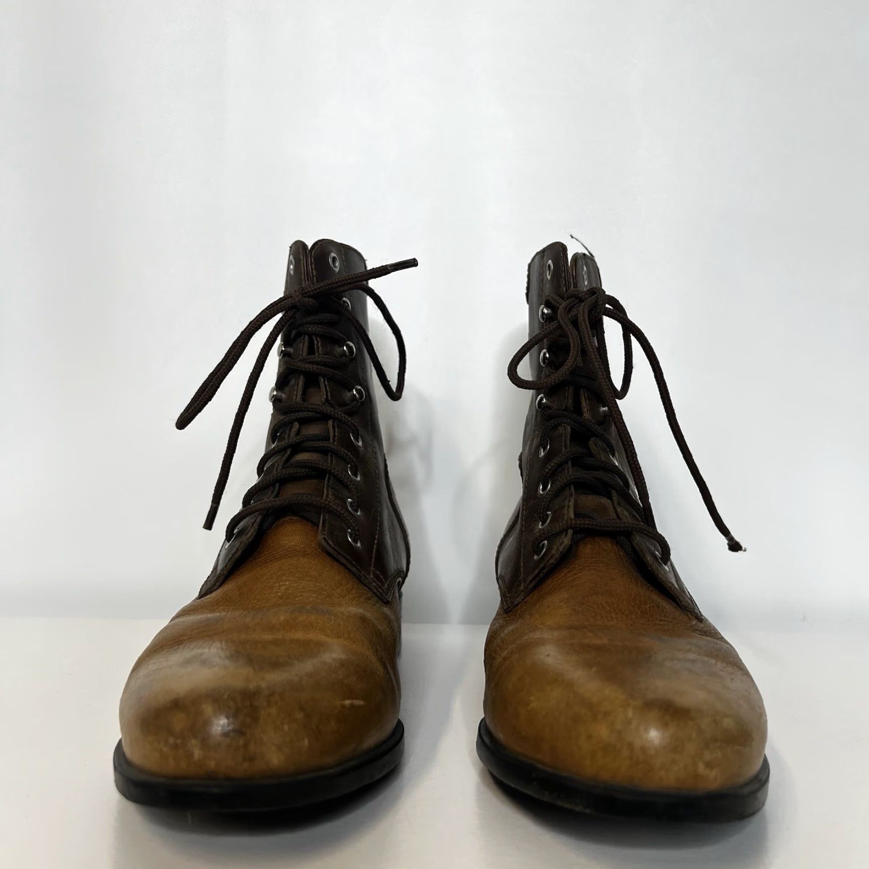 VINTAGE Ariat Women's Western Boots Size 6.5 Brown Leather Kiltie Cowgirl Lace Up