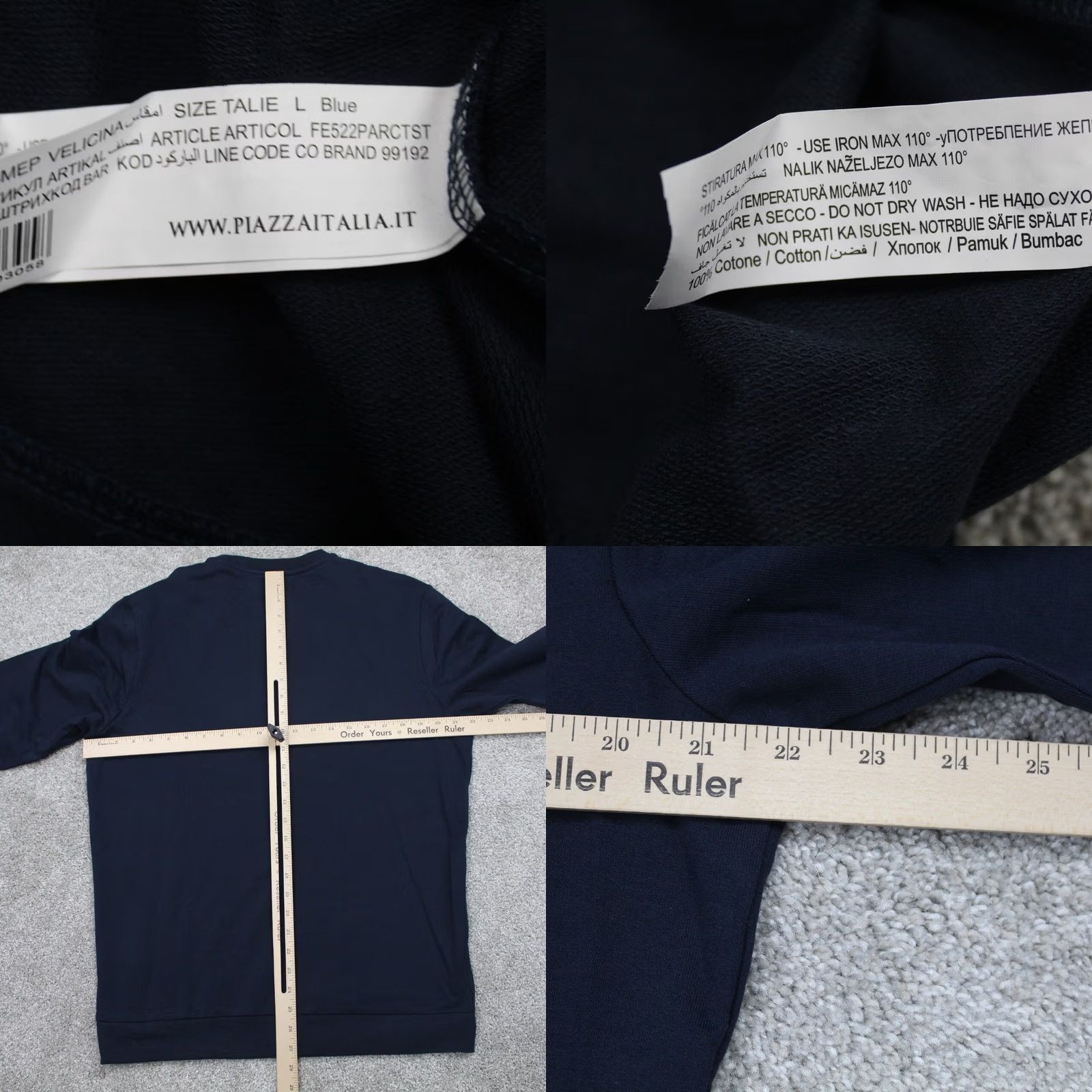 Vintage Piazza Italia Mens Large Blue/Orange 100% Cotton Long Sleeve Crew Neck Shirt Size US L / EU 52-54 / 3 - 8 Thumbnail