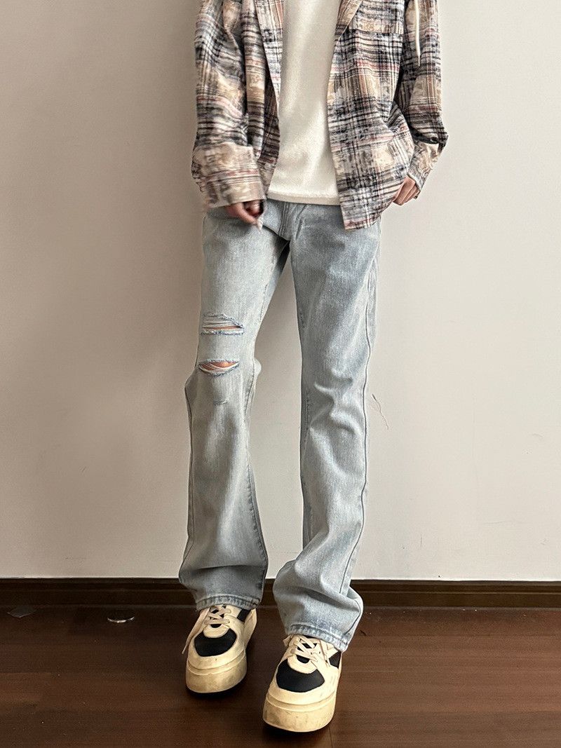 Japanese Brand Men's High-Street Blue Distressed Flared Jeans Size US 33 - 3 Thumbnail