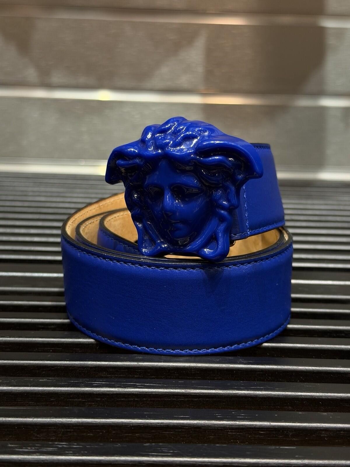 Versace Versace Medusa-Buckle Blue Slim Leather Belt 80 (32) $425 Size ONE SIZE - 1 Thumbnail