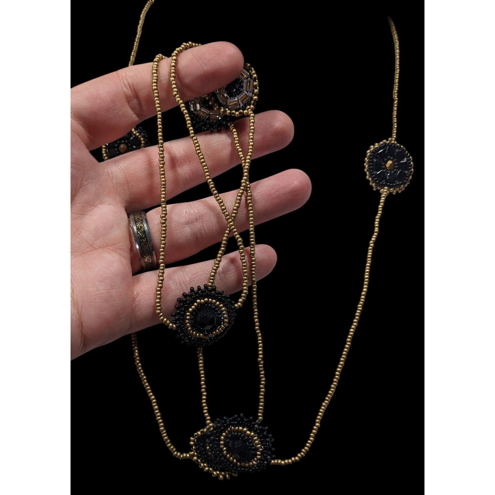 Other Glass Beaded Necklace Black And Gold Tone With Flower Disc S Size ONE SIZE - 5 Thumbnail