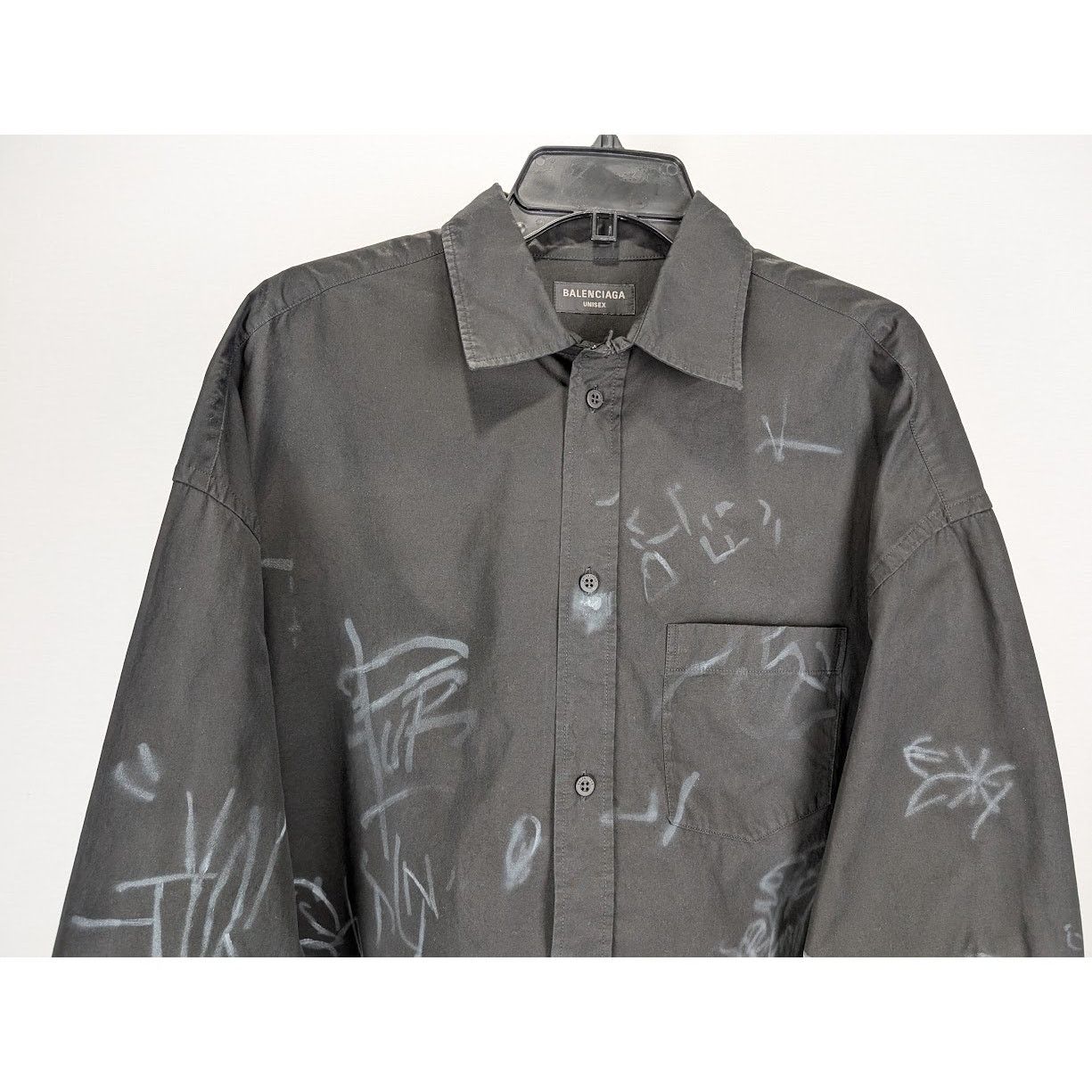 Balenciaga o1rshd1 Cotton Poplin Graffiti Oversized Shirt in Black Size US L / EU 52-54 / 3 - 5 Thumbnail