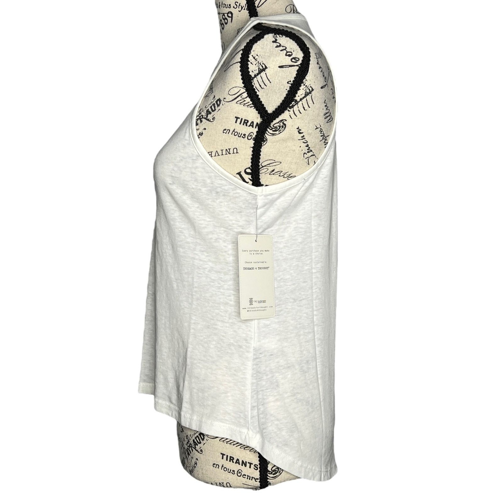Threads 4 Thought White Racerback High Round Neck Thin Strap Tank Size XS / US 0-2 / IT 36-38 - 2 Thumbnail