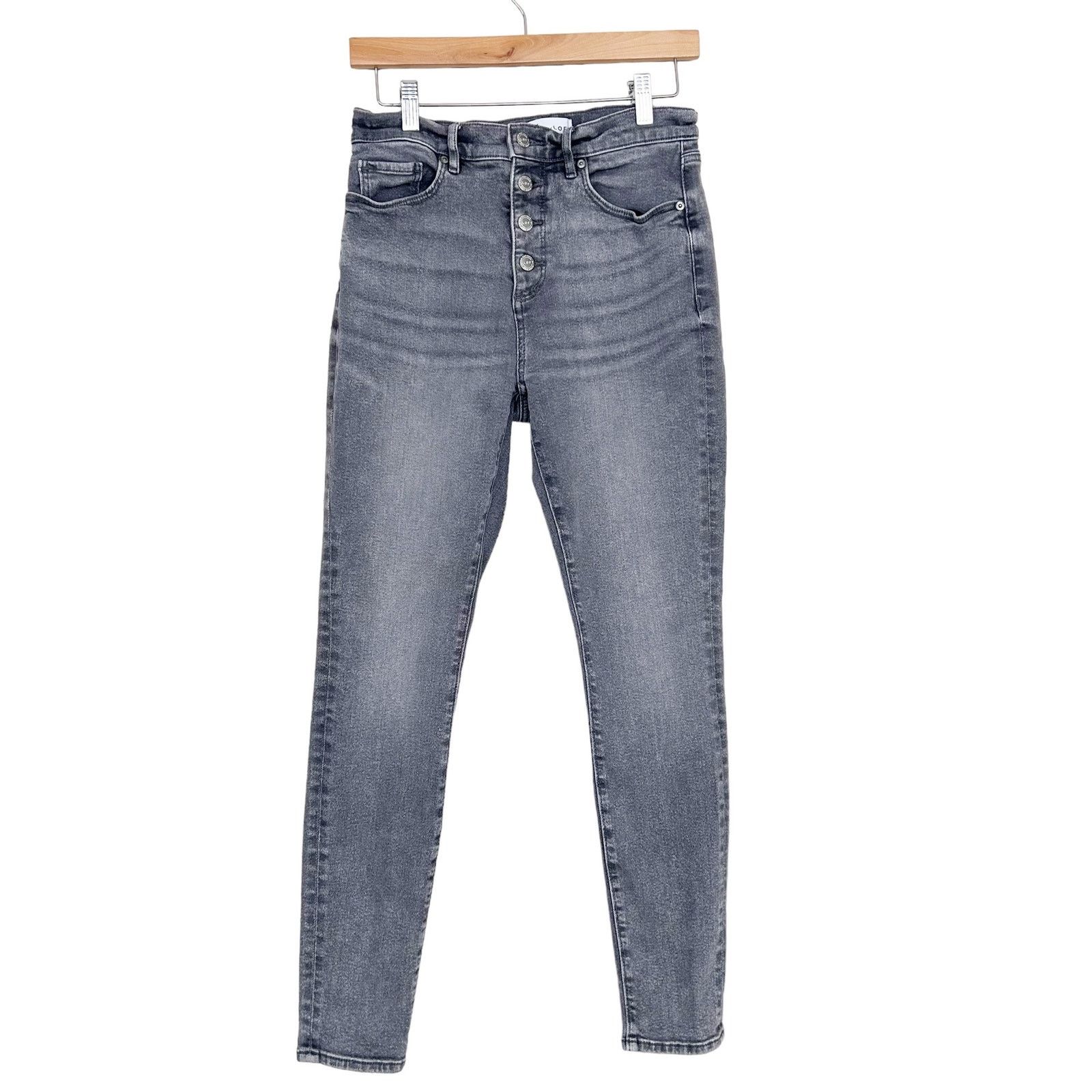 Loft Ann Taylor Loft Gray Button Fly High Waist Skinny Jeans 28 Size 28" / US 6 / IT 42 - 8 Thumbnail