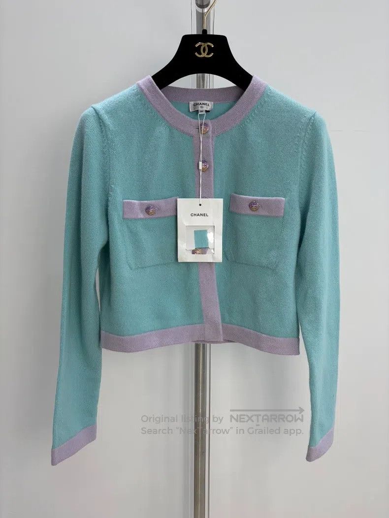 Chanel Chanel Blue and pink colour-matched knitted cardigan coat Size XS / US 0-2 / IT 36-38 - 1 Thumbnail