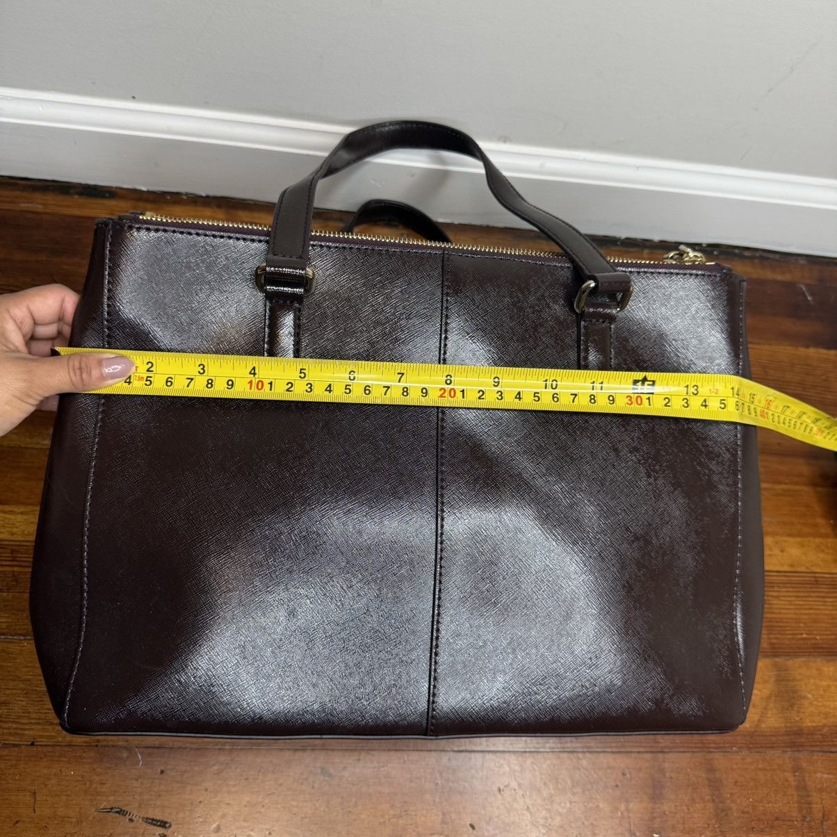 DKNY DKNY Dark Brown Leather Tote with Gold Plate Size ONE SIZE - 6 Thumbnail