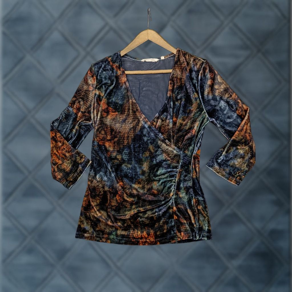 Soft Surroundings Soft Surroundings Womens S Orange Velvet Alyssa Mock Wrap Top V Neck Blouse Tunic Floral 3/4 Sleeve Size S Mens Womens Girls Boys Size S / US 4 / IT 40 - 1 Thumbnail