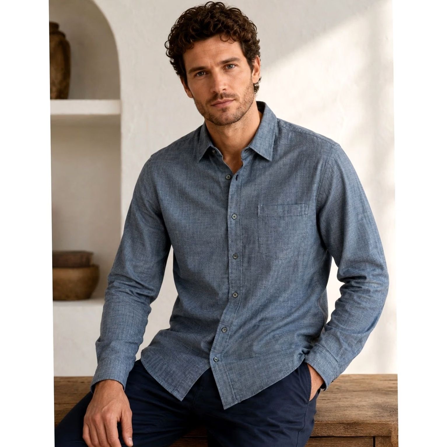 Vince Vince Blue Double Face Long Sleeve Button-Down Shirt M Mens Classic Fit Size US M / EU 48-50 / 2 - 3 Thumbnail