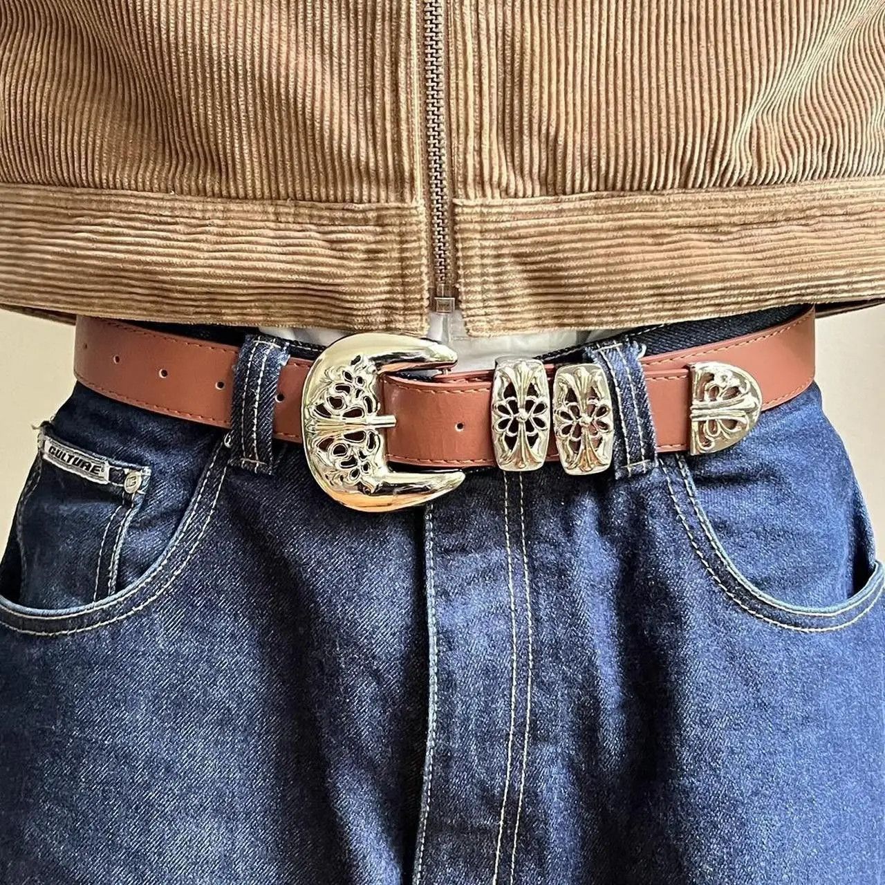 Cowboy Equipment vintage buckle brown american western design belt Size ONE SIZE - 1 Thumbnail
