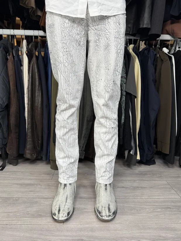 Just Cavalli 2000s Cavalli Earthquake Cracked White Print Pants Size US 30 / EU 46 - 1 Thumbnail