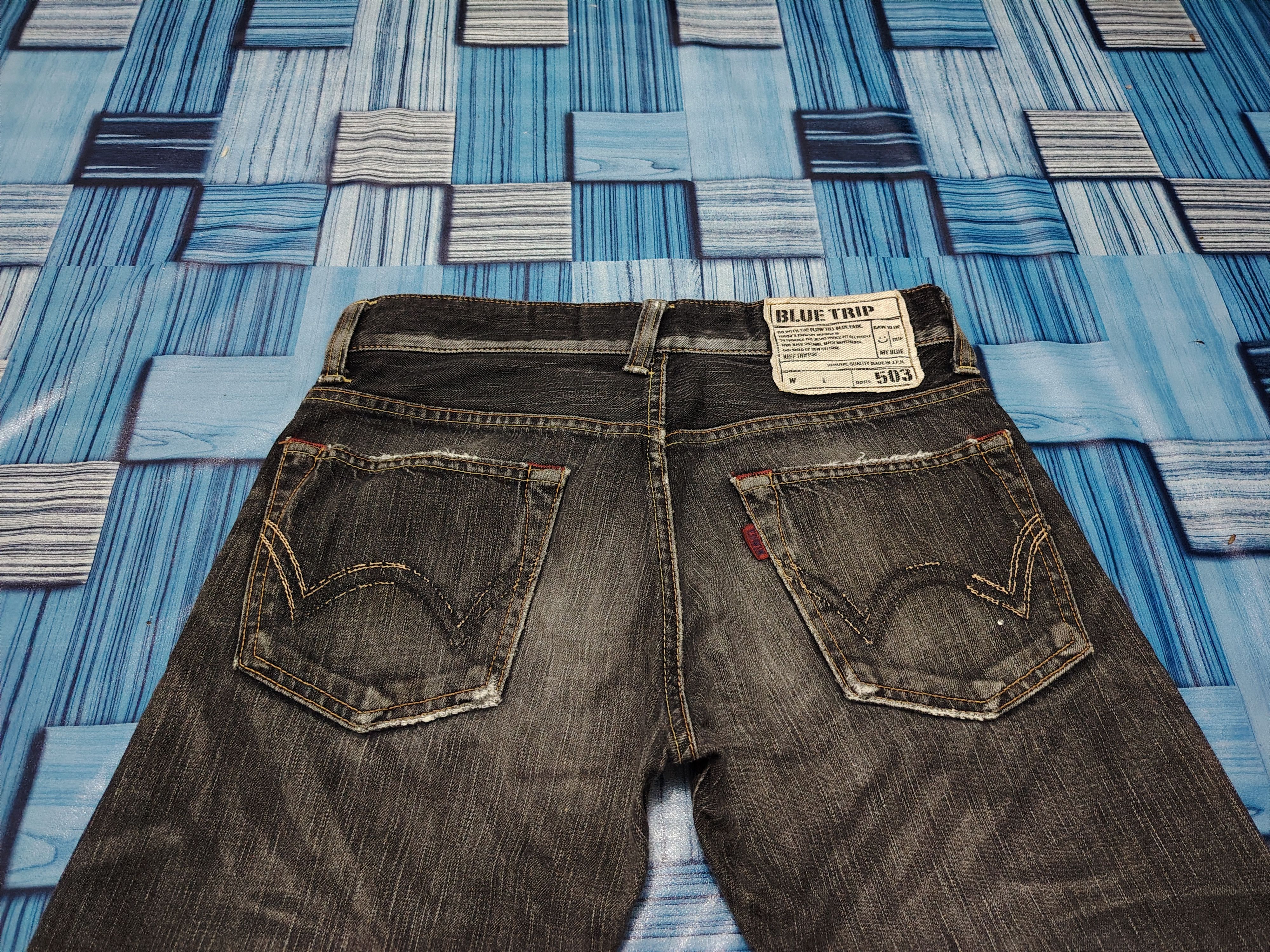 Who Decides War Japanese Edwin 503 Blue Trip Flared Jeans Distressed Jeans Size US 30 / EU 46 - 17 Thumbnail
