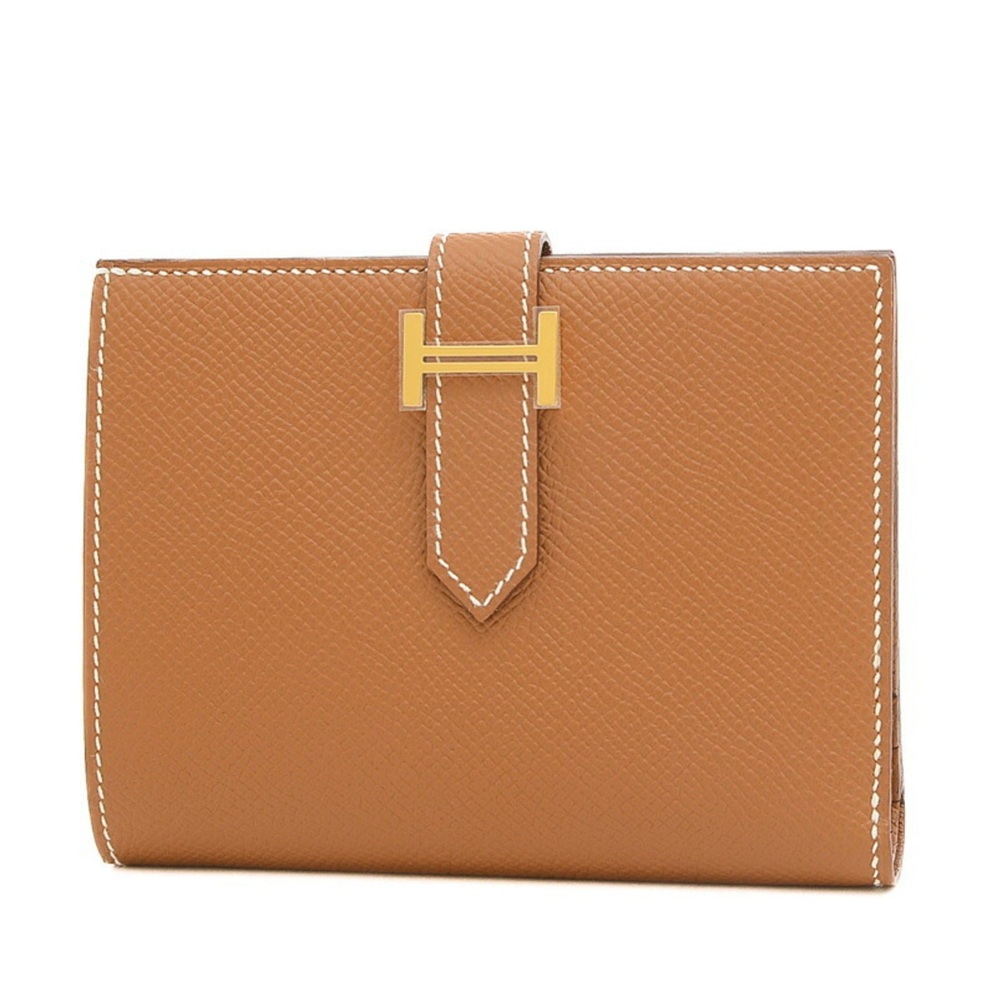 image of Hermes Bearn Compact Bi-Fold Wallet Epson Gold B Stamp in Brown, Women's