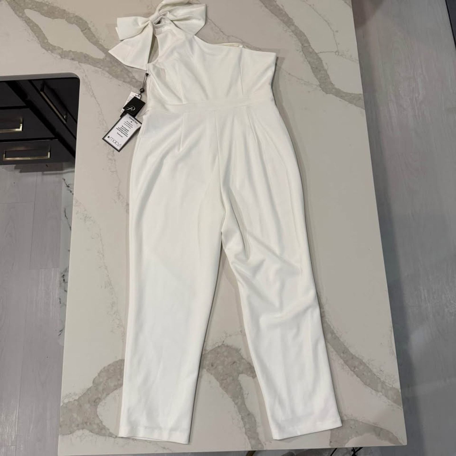 Adrianna Papell Adrianna Papell NWT One Shoulder Ivory Jumpsuit Bow Women 16 Size 38" / US 16 / IT 52 - 10 Thumbnail