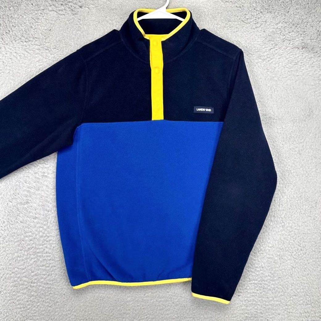 Lands' End Lands' End Jacket Pullover Mens Small Navy Colorblock Fleece Snap Mock Pullover Casual Outdoor Walking Mens Size US S / EU 44-46 / 1 - 4 Thumbnail