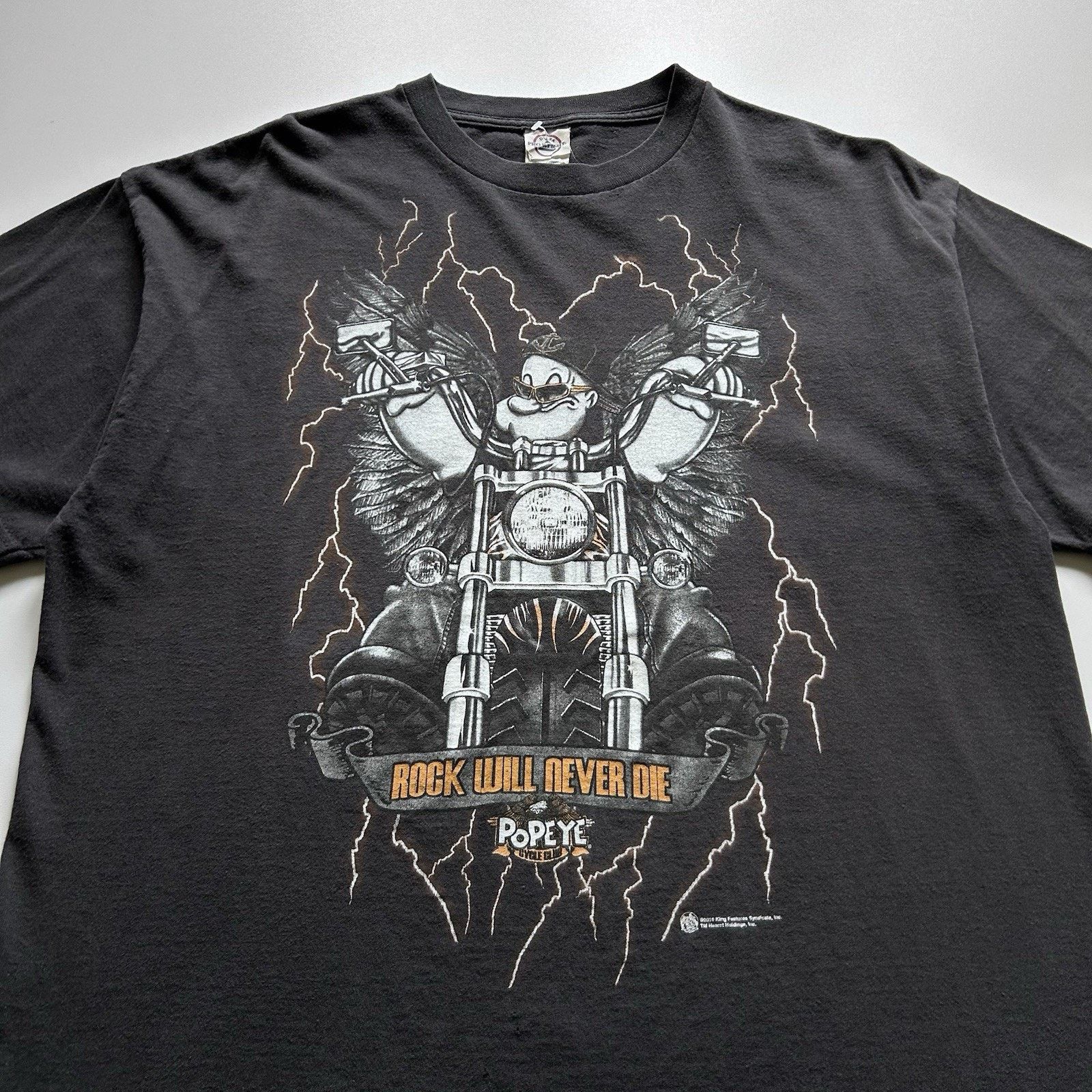 Vintage Popeye T-Shirt XL Y2K Rock Will Never Die! Motorcycle Art Size US XL / EU 56 / 4 - 2 Thumbnail