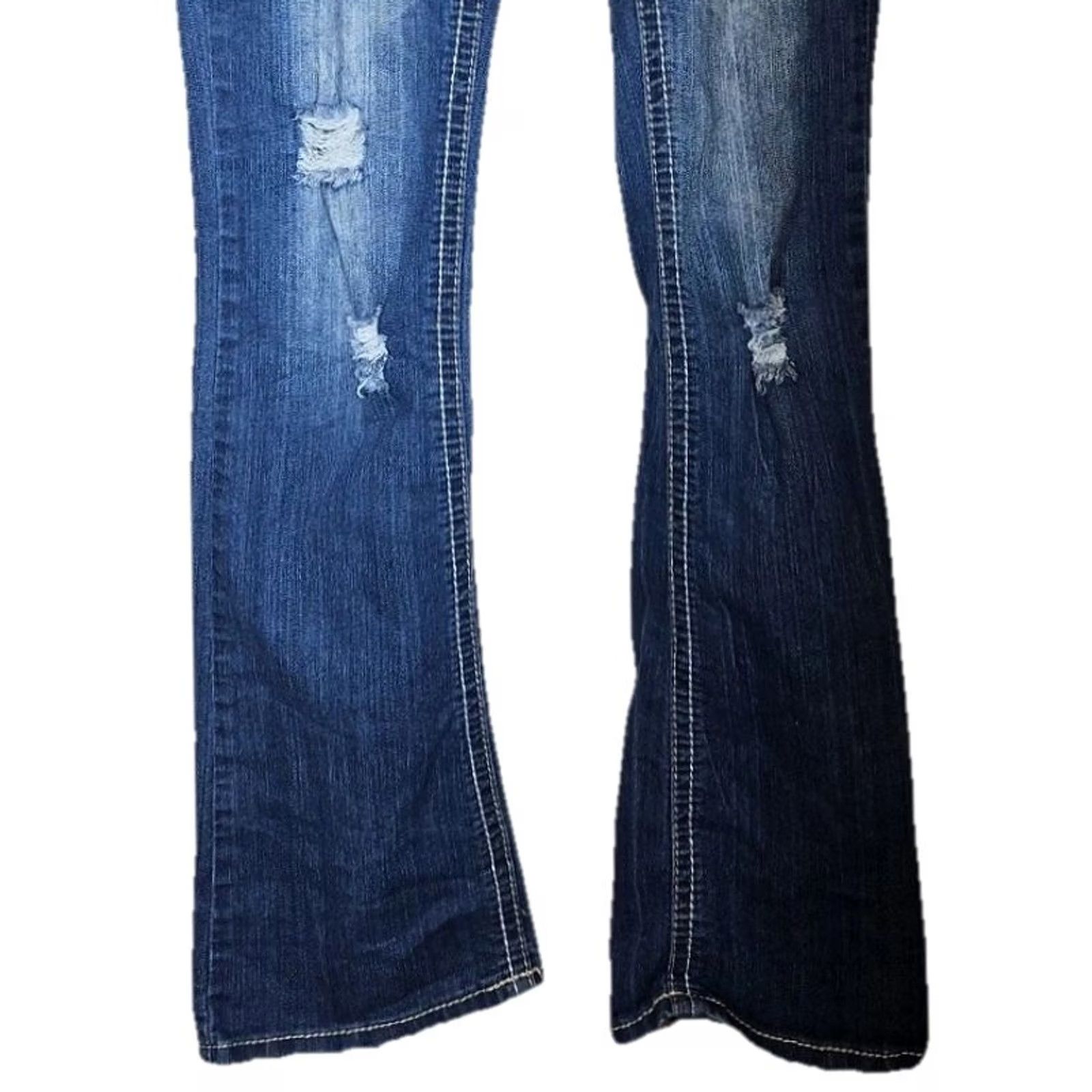 Vintage Twenty One Y2K Bootcut Jeans Distressed Rhinestone Button Flare Juniors Size 25" / US 0 / IT 36 - 3 Thumbnail