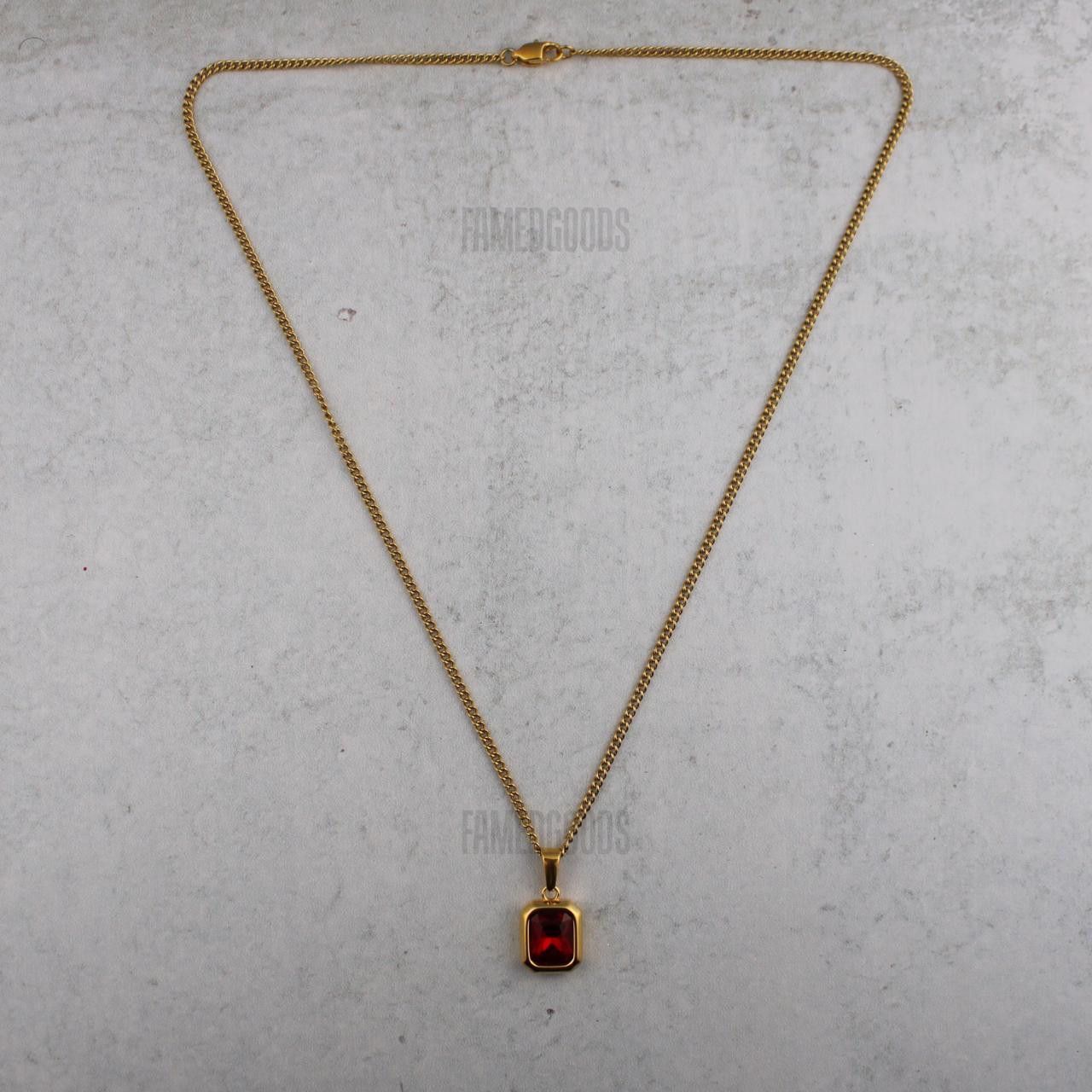 Jewelry Gold Ruby Cubic Zirconia Pendant Chain Necklace Size ONE SIZE - 5 Thumbnail