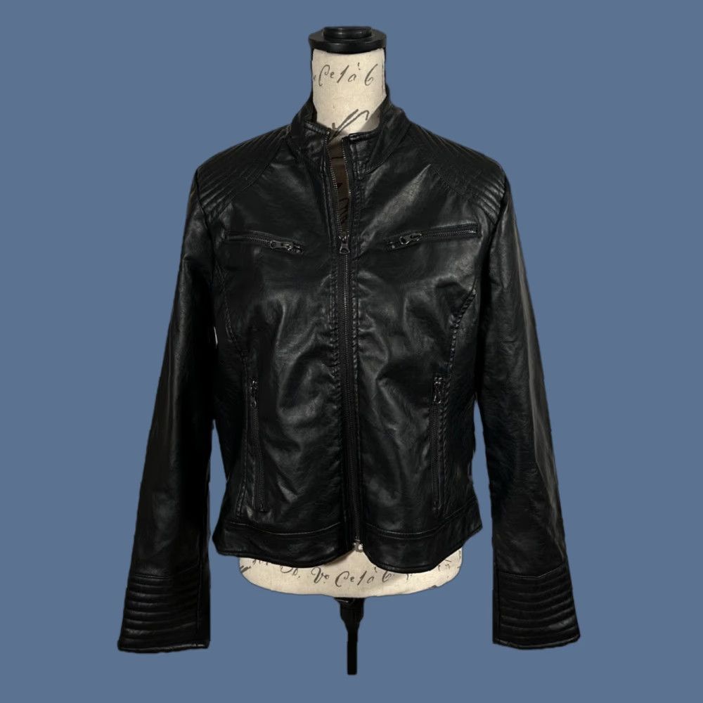 Vintage Maralyn & Me Black Moto Jacket Juniors Extra Large Faux Leather Rockabilly Biker Cropped Short Jacket Style Motorcycle Coat for Women Size XL / US 12-14 / IT 48-50 - 1 Thumbnail