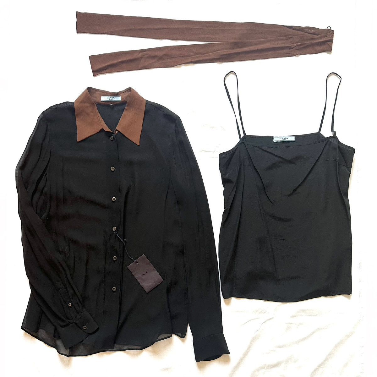 Prada Prada semi-sheer silk blouse with tank top and scarf Size M / US 6-8 / IT 42-44 - 1 Thumbnail