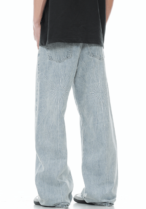 Japanese Brand × Jean American high street spider web embroidered jeans for men Size US 32 / EU 48 - 4 Thumbnail
