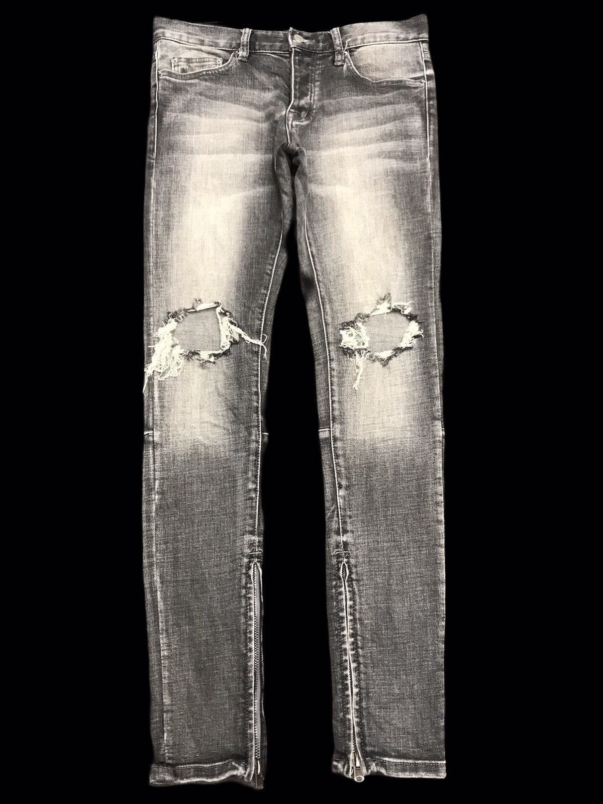 Japanese Brand 💥mnml Black Stone Wash Skinny Distressed Denim F191 Size US 32 / EU 48 - 1 Thumbnail