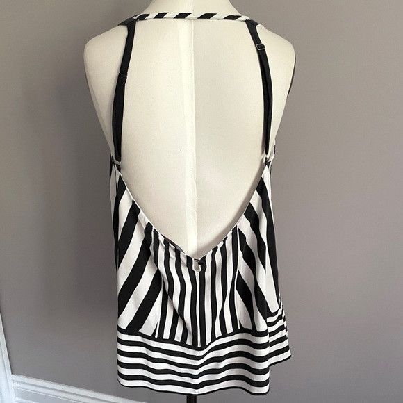 Bcbgmaxazria BCBG B&W Dana Striped Silk Halter Top - Large Size L / US 10 / IT 46 - 10 Thumbnail