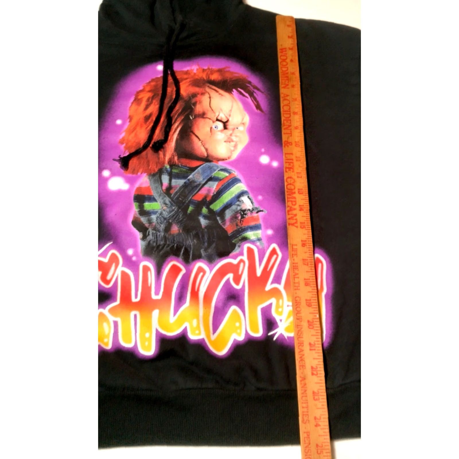 Vintage Chucky Doll Hoodie Men's Medium Black Pullover Hoodie Halloween Horror Graphic Knit Cotton Blend Size US M / EU 48-50 / 2 - 6 Thumbnail