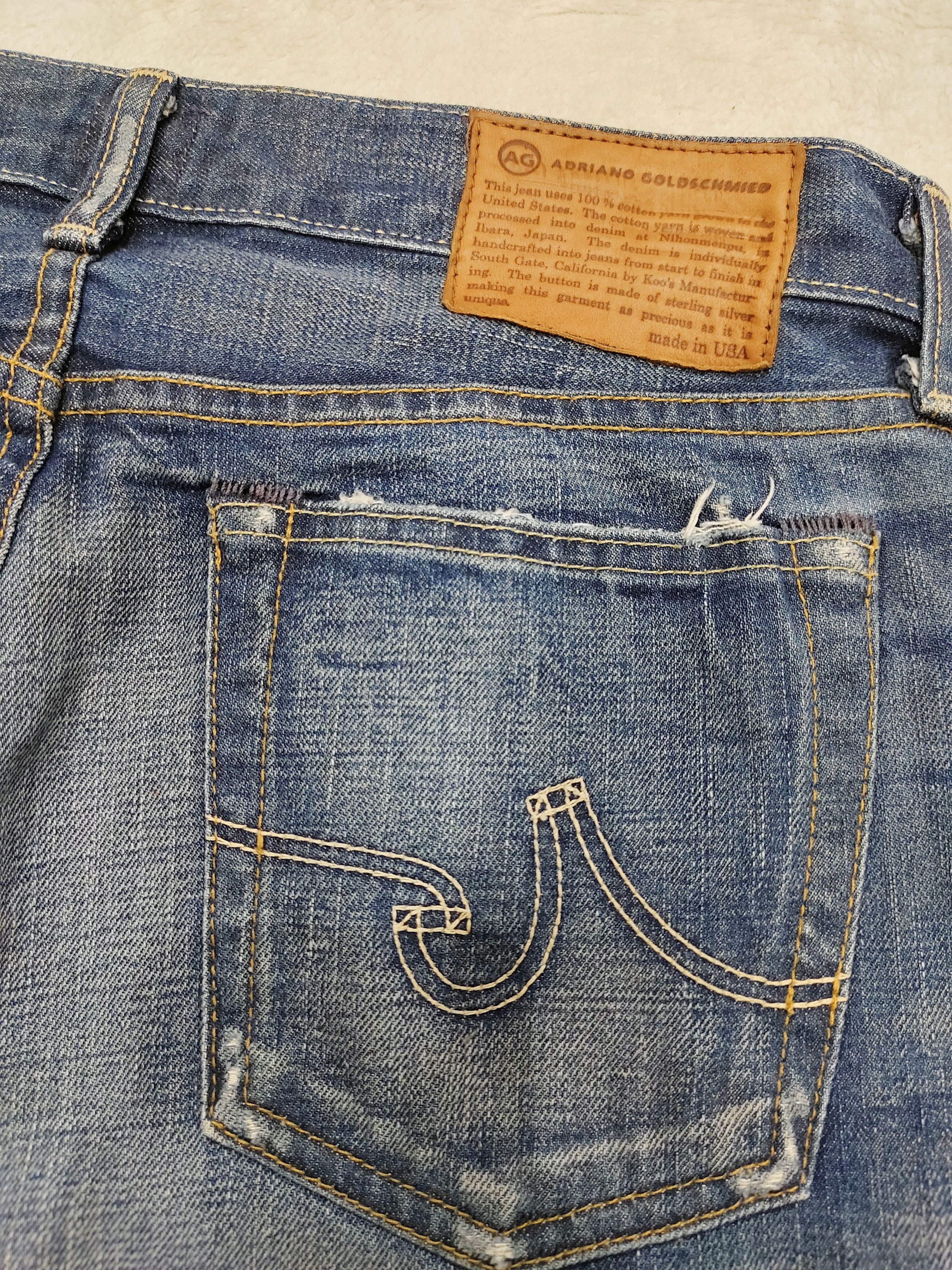AG Adriano Goldschmied AG Silver Button Distressed Selvegde Slim Straight Jeans Size US 31 - 7 Thumbnail