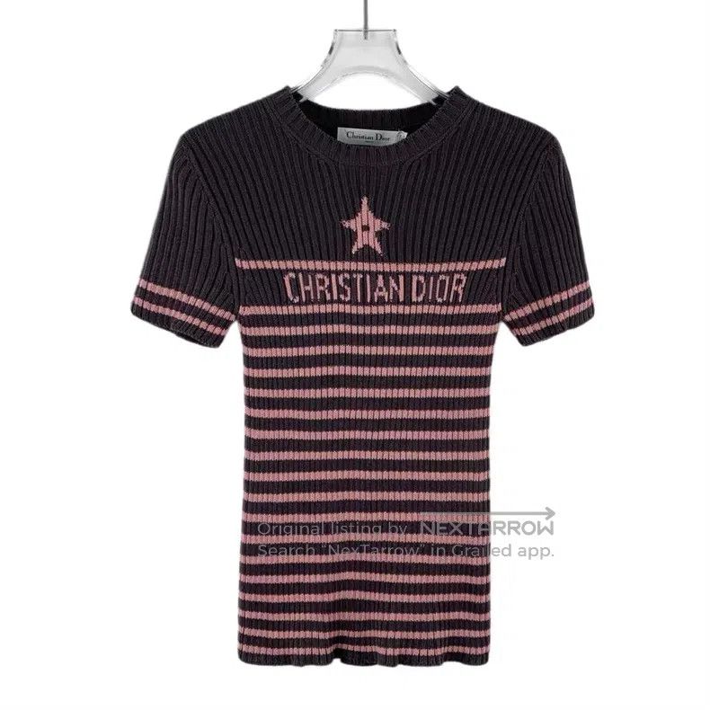 Dior Dior Color-matched striped letter inlaid cotton round-neck Size XS / US 0-2 / IT 36-38 - 1 Thumbnail