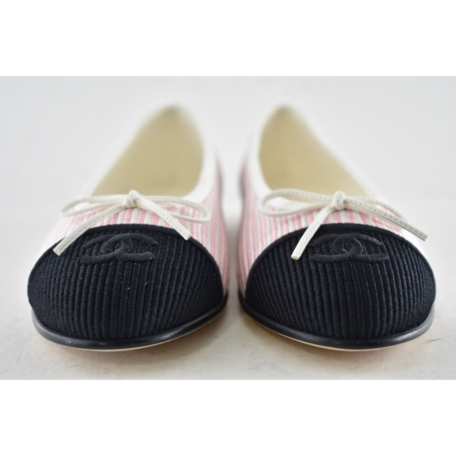 Chanel Chanel 24S Pink White Black Pinstripe Stripe CC Logo Ballet Size US 7 / IT 37 - 10 Thumbnail