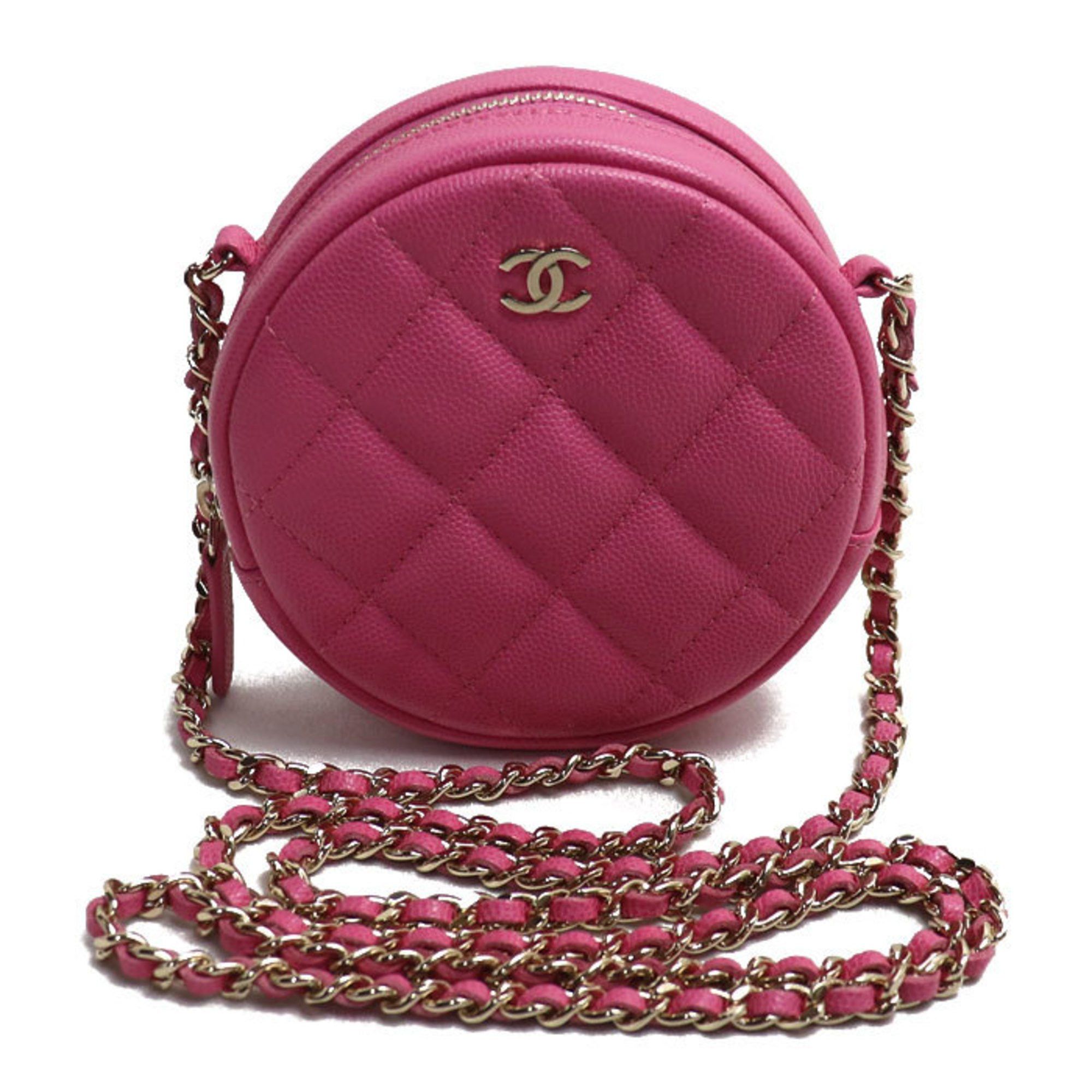 image of Chanel Matelasse Round Chain Shoulder Bag Pink Caviar Skin Ladies, Women's