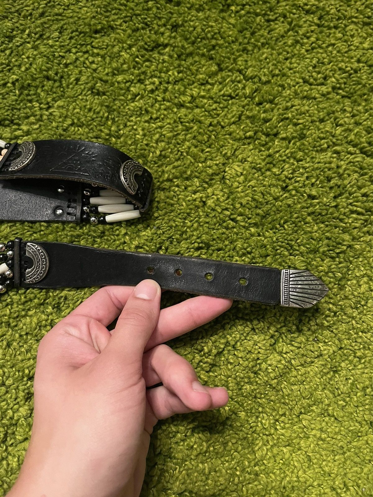 Cowboy Equipment × Genuine Leather × Vintage Western cowboy style vintage belt with bones and steel Size ONE SIZE - 2 Thumbnail