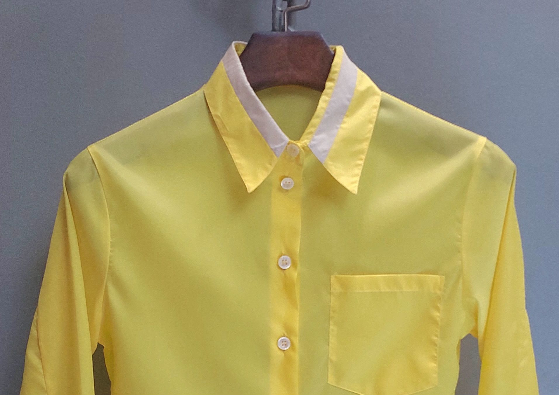 Helmut Lang Vintage Bright Yellow Sheer Shirt with Contrast Collar Size XS / US 0-2 / IT 36-38 - 5 Thumbnail