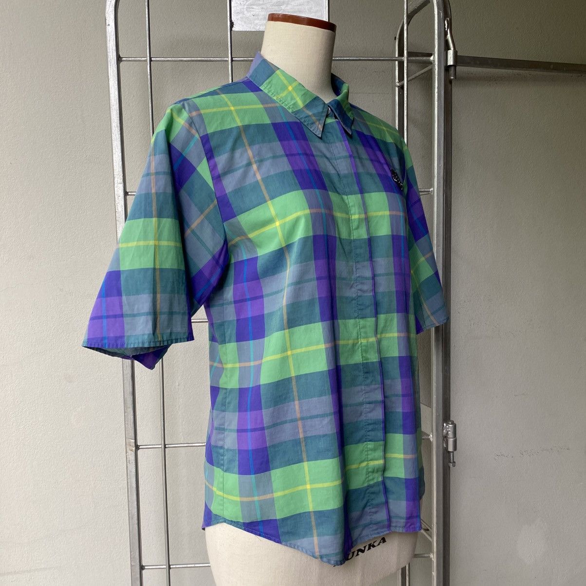 Love Moschino Love Moschino Green and Purple Plaid Short Sleeve Shirt Size M / US 6-8 / IT 42-44 - 3 Thumbnail