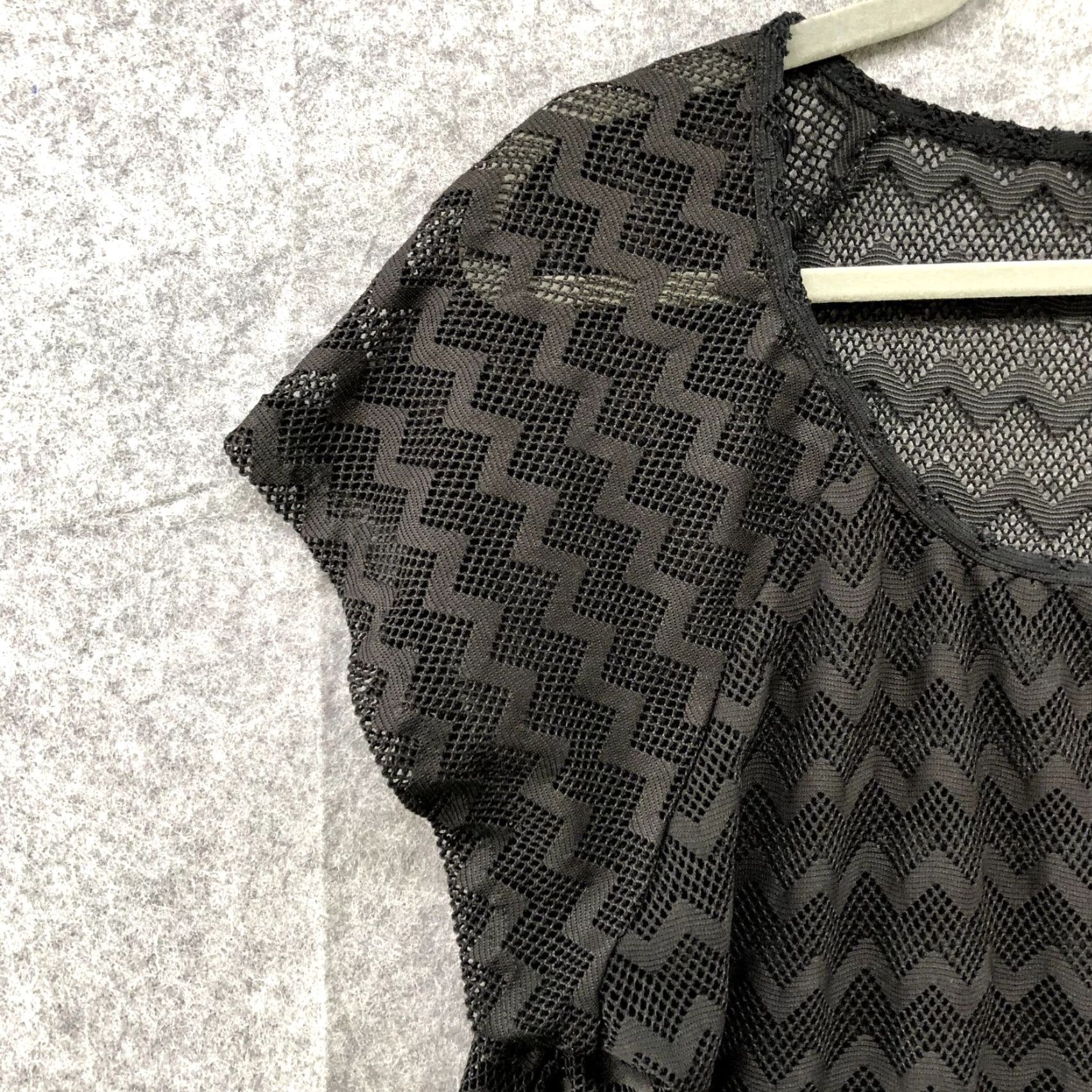 Vintage LAGACI Blouse Shirt Women's XL Black Cotton Blend Round Neck Zigzag Seethrough Tunic 2000s Event Boys? No.-End: Womens Size XL / US 12-14 / IT 48-50 - 4 Thumbnail