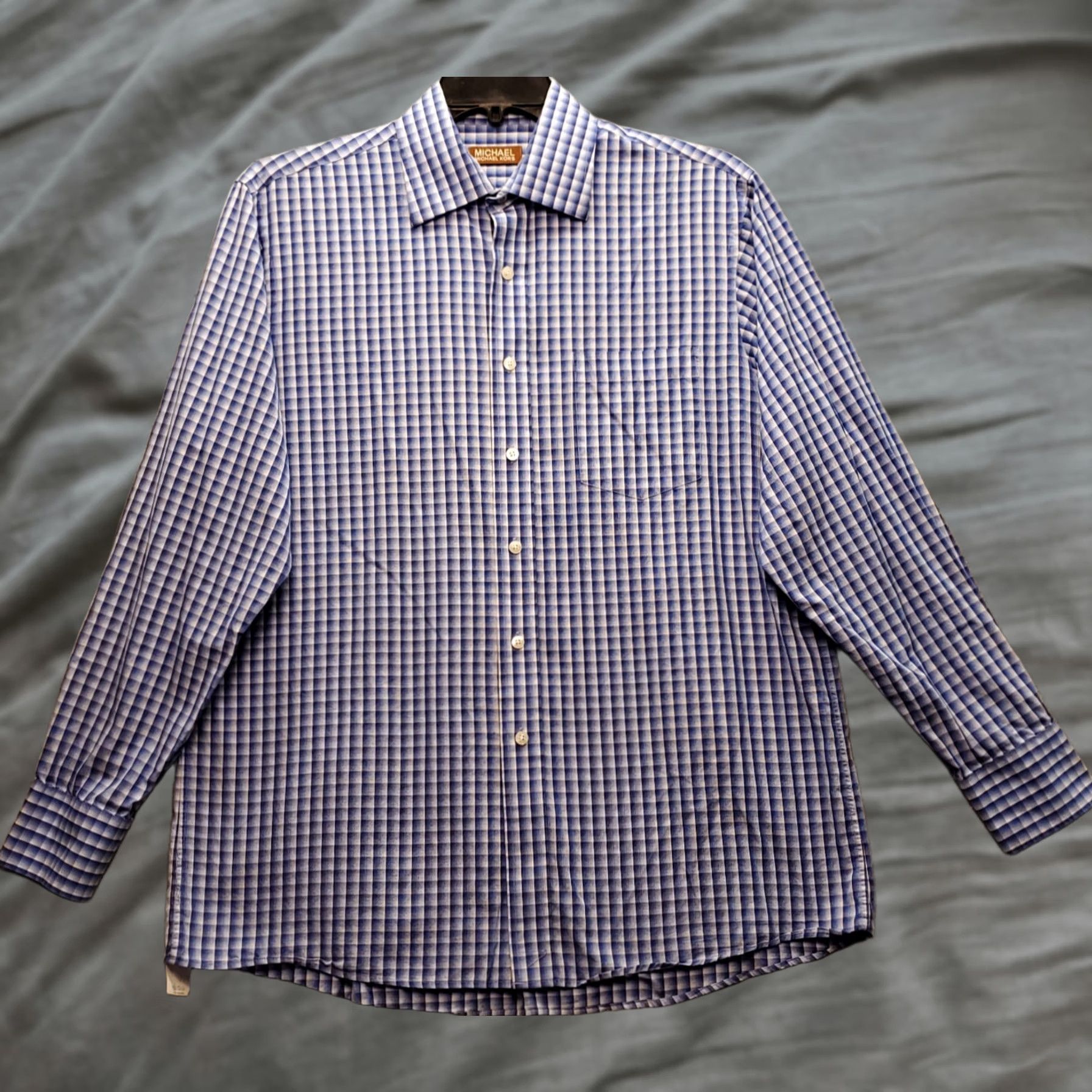 Michael Kors Michael Kors Dress Shirt Mens Large Multicolor Plaid Cotton Collared Button Down Size 42R - 1 Thumbnail