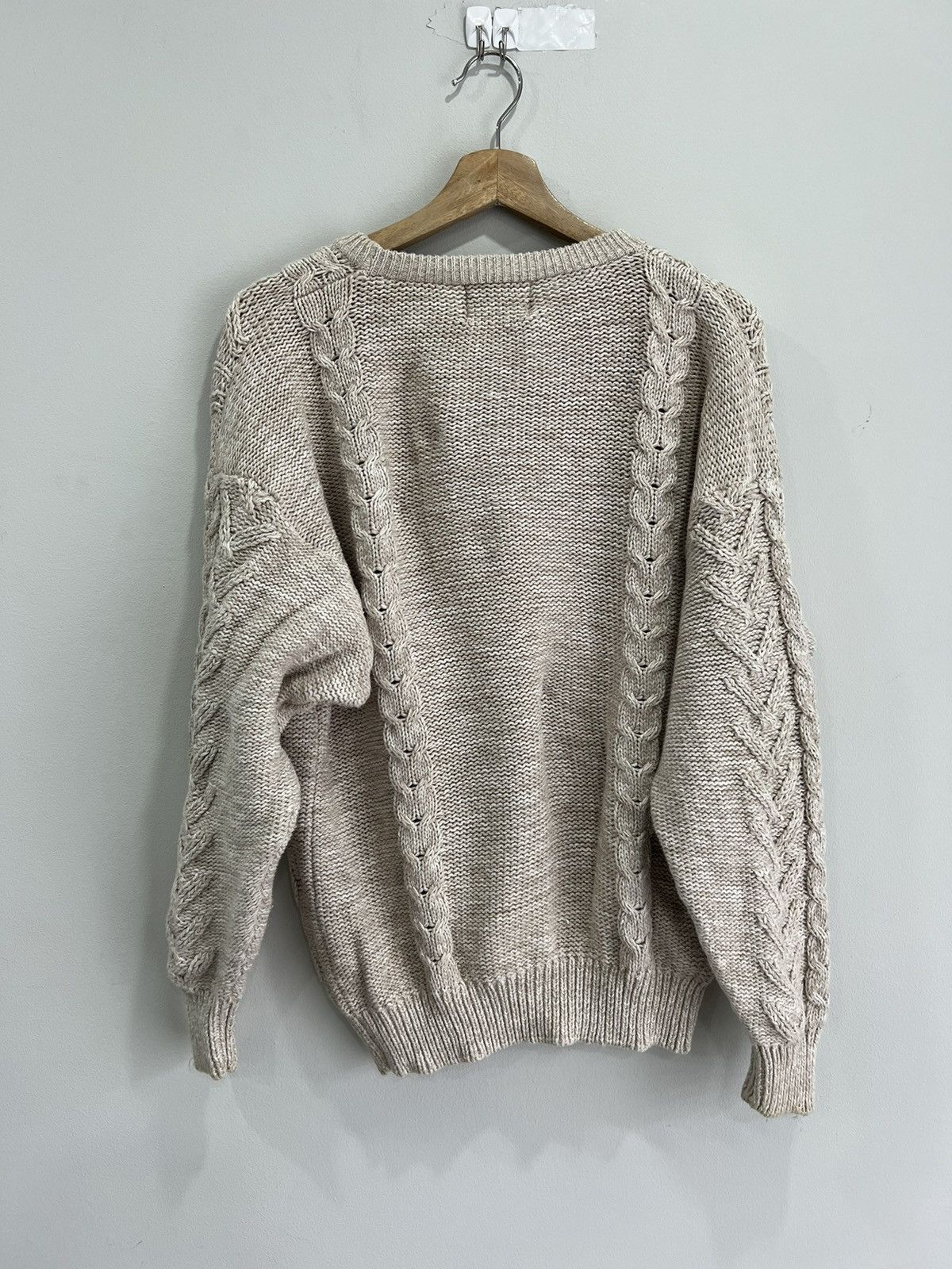 Japanese Brand × Vintage Vintage 90s Cable Knit Sweater oatmeal brown Size US M / EU 48-50 / 2 - 2 Thumbnail