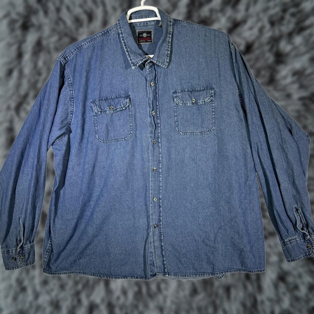 Wrangler Wrangler Shirt Mens 3XL Blue Denim Long Sleeve Button-Up Casual Western Workwear Size US XXL / EU 58 / 5 - 1 Thumbnail