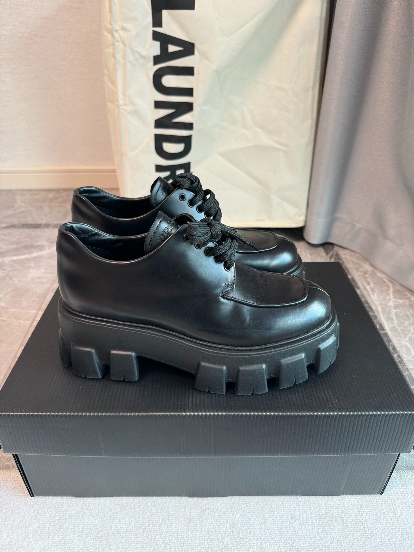 Prada Prada Leather Derby Platform Shoes Black EU38 Size US 7.5 / IT 37.5 - 3 Thumbnail
