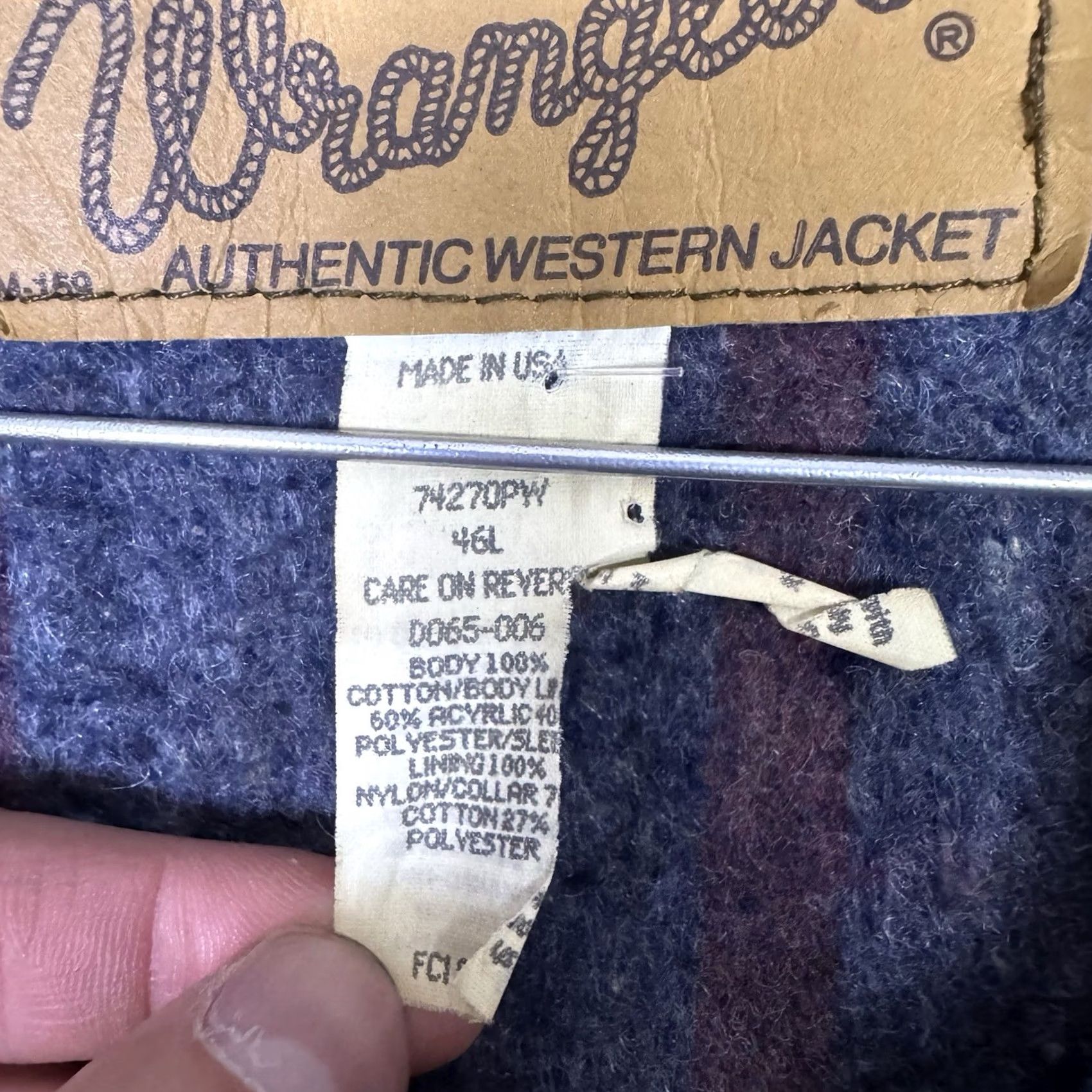 Wrangler VINTAGE Wrangler Denim Jacket Mens 46L Trucker Corduroy Blanket Lined USA Made Denim Jacket Mens 46L Blue Cowboy Western Jacket Mens Size US S / EU 44-46 / 1 - 6 Thumbnail