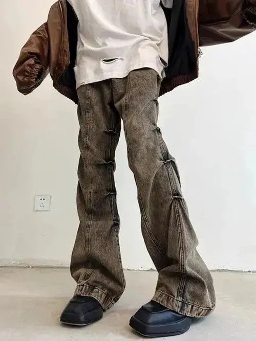 VIBE Vintage brown washed distressed micro-flared jeans Size US 32 / EU 48 - 2 Thumbnail