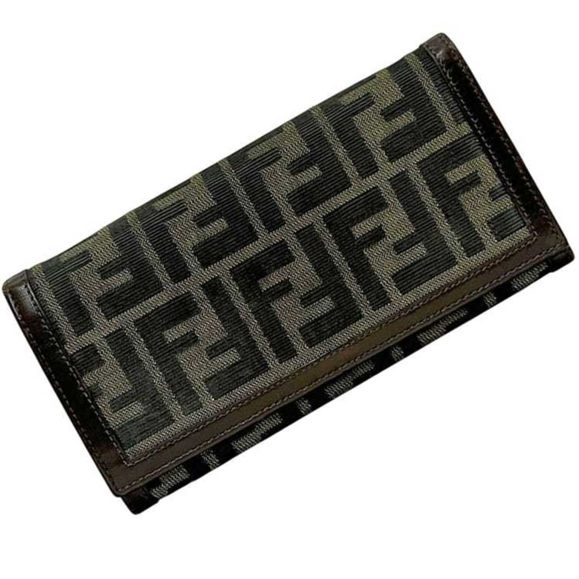 Fendi Fendi Bi-fold Long Wallet ec-25213 Khaki Green Brown Zucca 2804 30851 098 Canvas Leather FENDI FF Dark Men's Women's Style Size ONE SIZE - 1 Thumbnail