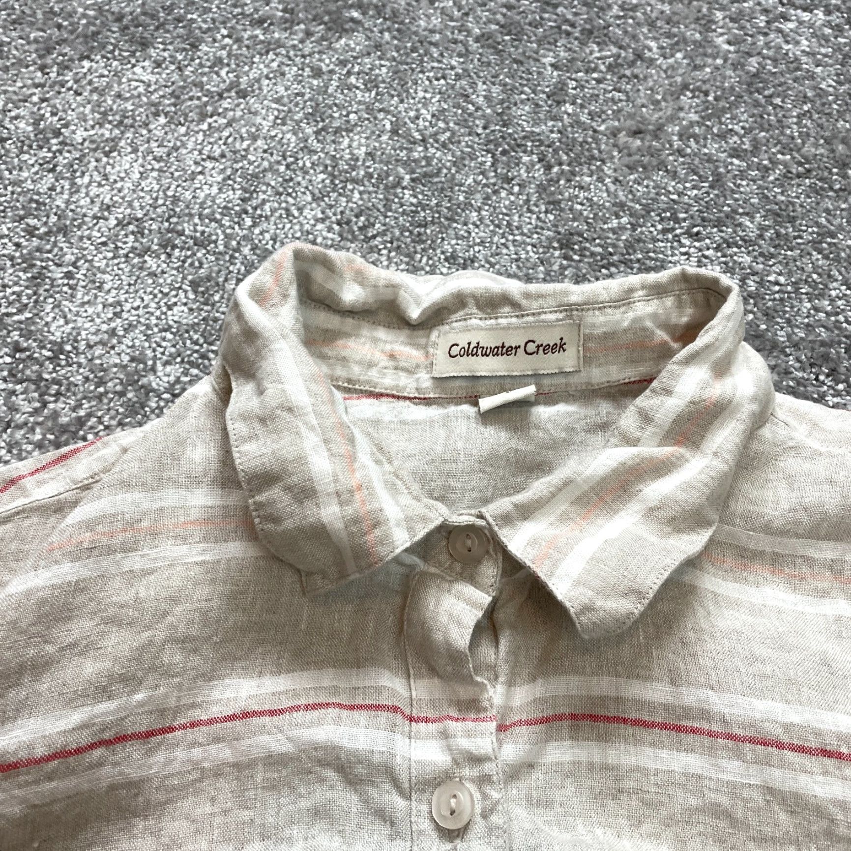 Coldwater Creek Coldwater Creek Button-Up Shirt Womens Small Brown Linen Striped Long Sleeve Collared Button Front - Mens? Size S / US 4 / IT 40 - 3 Thumbnail