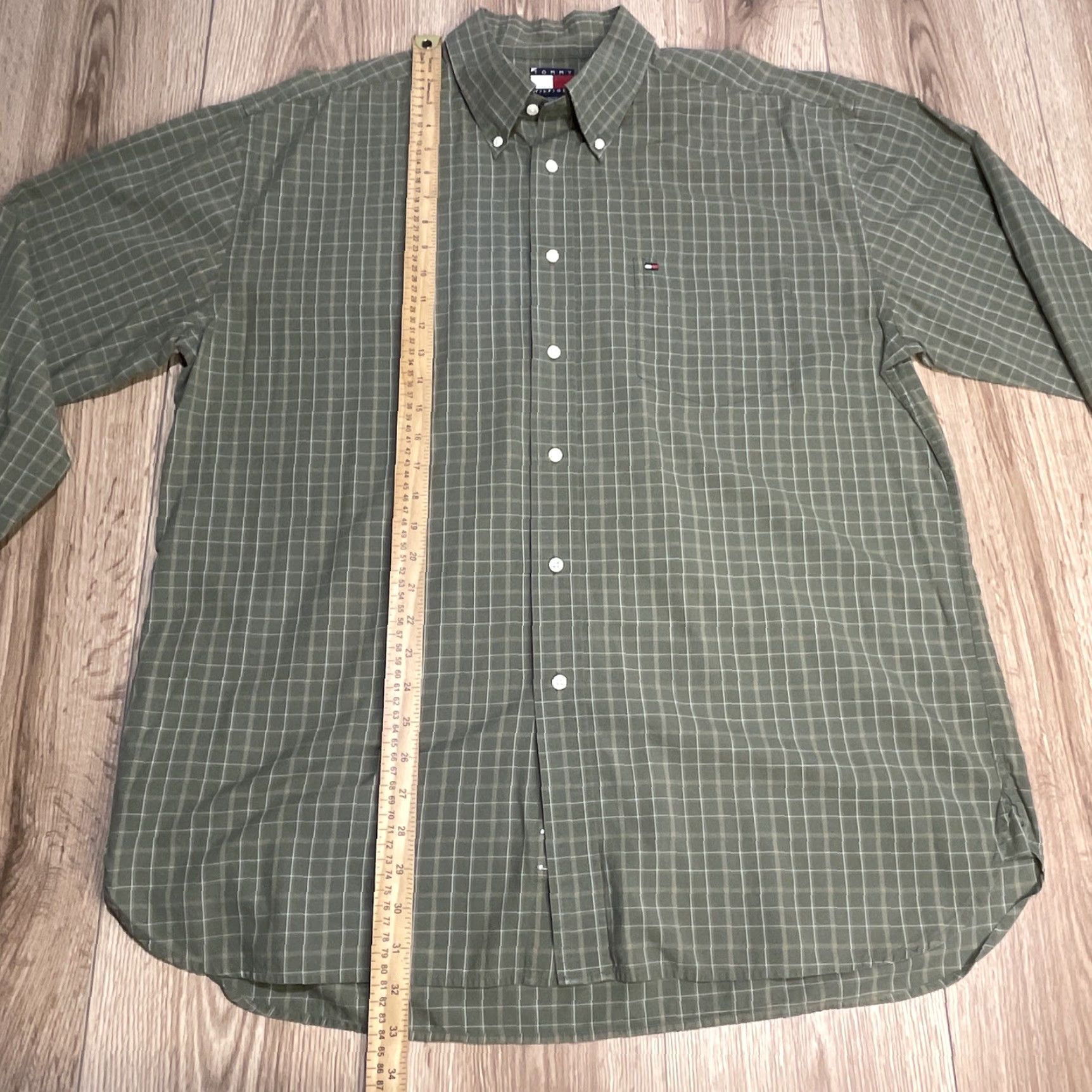 Tommy Hilfiger VINTAGE Tommy Hilfiger Button-Up Shirt XL Green White Plaid Long Sleeve Mens Size US XL / EU 56 / 4 - 3 Thumbnail