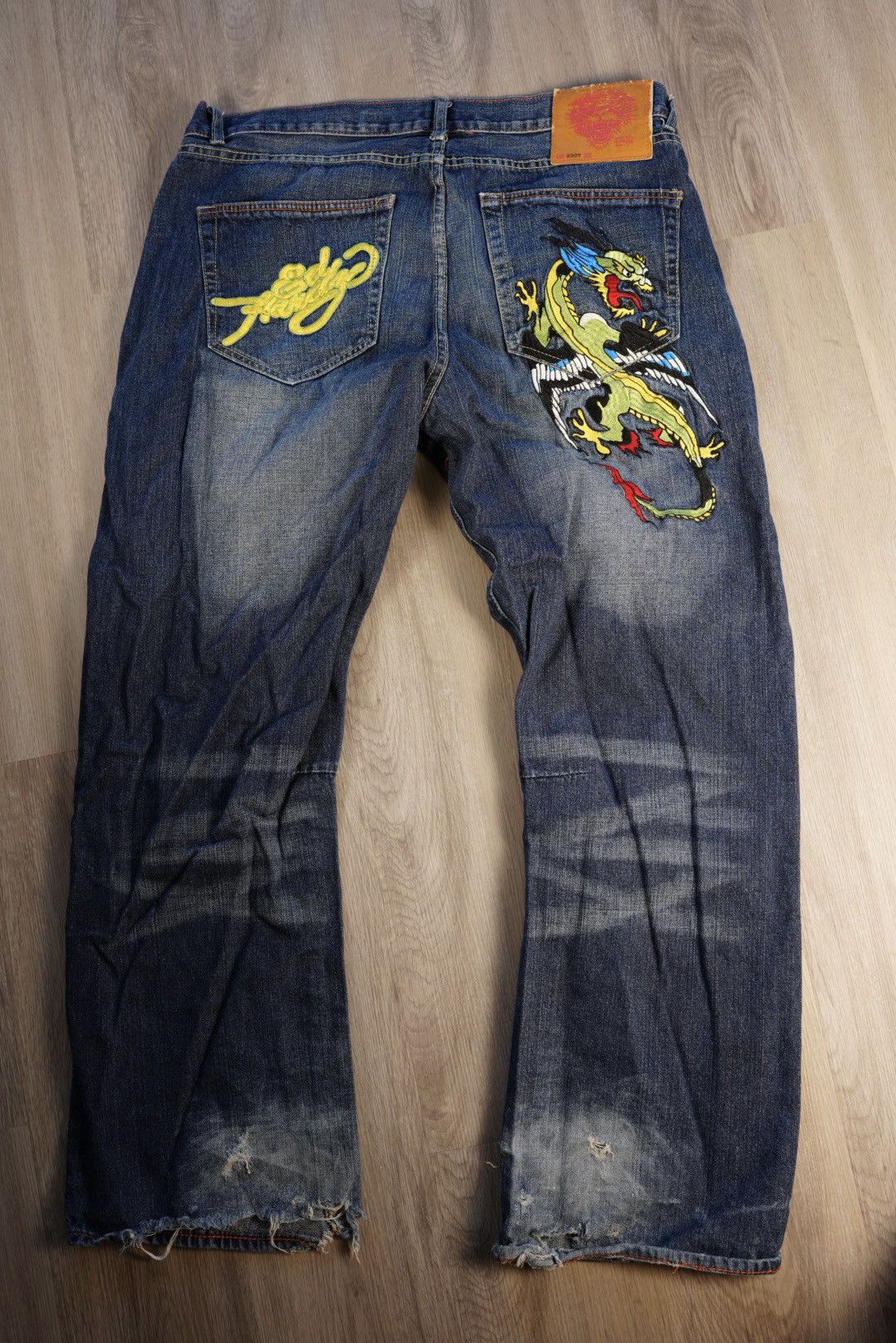 Ed Hardy × Vintage Vintage Y2K Ed Hardy Dragon Embroidered Baggy Jeans 42x32 Size US 42 / EU 58 - 1 Thumbnail