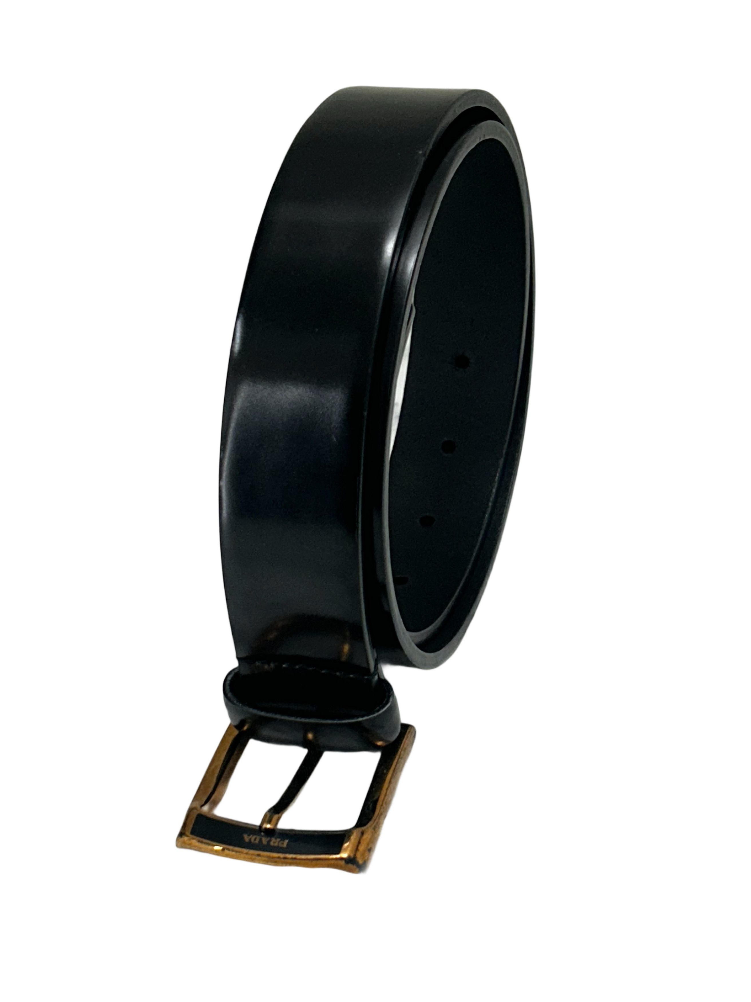 Prada Prada BlackBeltWith BronzeNotch Buckle In Spazzolato Leather Size 28 - 1 Thumbnail