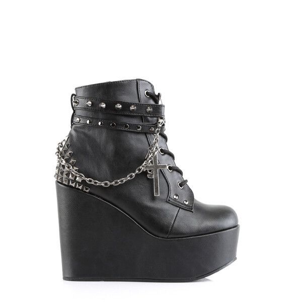Demonia Cult DEMONIA Poison 101 Charm Chain 5" Wedge Heel Goth Ankle Boot Size US 7 / IT 37 - 4 Thumbnail