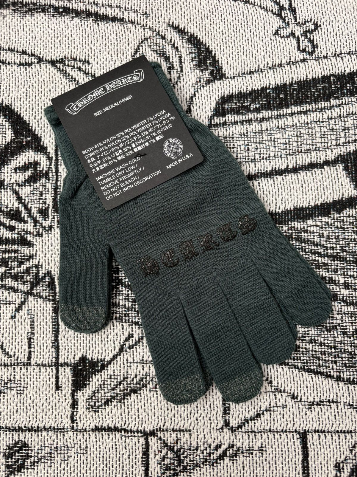 Chrome Hearts GLOVES WORK CHECKMATE MIDNIGHT GREEN Size ONE SIZE - 3 Thumbnail