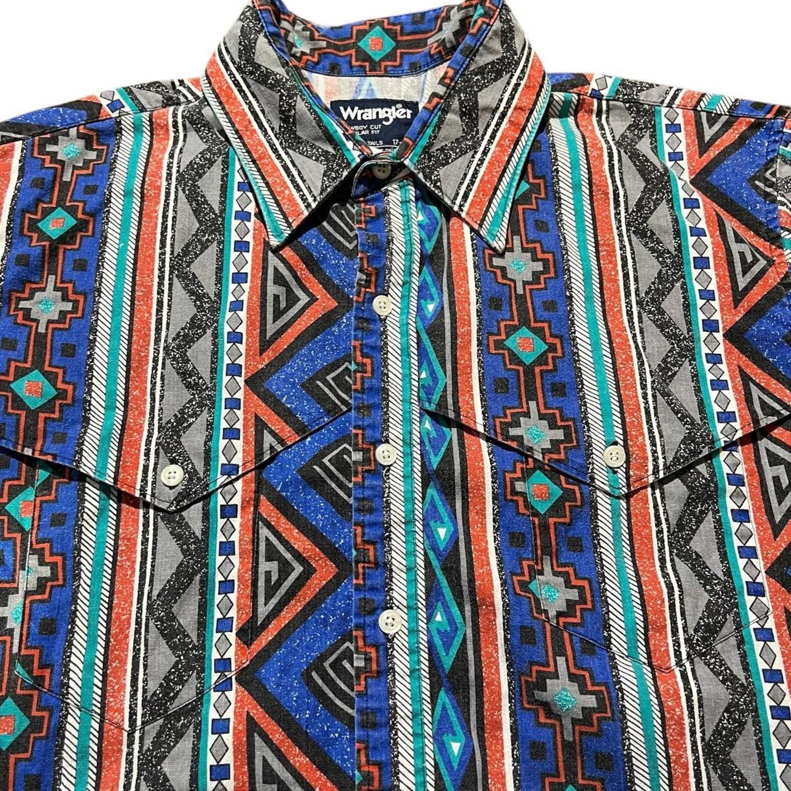 Wrangler Vintage Wrangler Blue Aztec Western Brushpopper Rodeo Shirt Size US XL / EU 56 / 4 - 3 Thumbnail